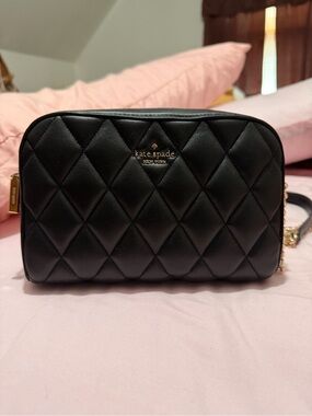 kate spade Quilted Black Leather Crossbody Bag with Gold Hardware
